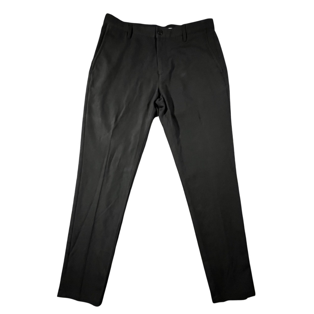 Zara Trousers Men Med Black Slim Fit Cotton Blend Flat Front Tapered Dress Pant